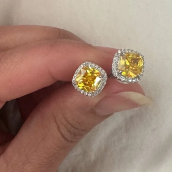 Jewelry - Sterling Silver 925 Yellow Citrine Halo Stud Earrings